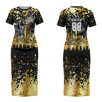 Personalised Collingwood Magpies City Of Football Team Couples Matching Short Sleeve Bodycon Dress and Long Sleeve Button Shirt Melbourne City Skyline Illustration Sport Fan