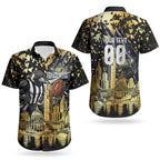Personalised Collingwood Magpies City Of Football Team Couples Matching Summer Maxi Dress and Hawaiian Shirt Melbourne City Skyline Illustration Sport Fan