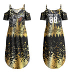 Personalised Collingwood Magpies City Of Football Team Couples Matching Summer Maxi Dress and Hawaiian Shirt Melbourne City Skyline Illustration Sport Fan