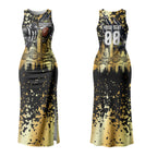 Personalised Collingwood Magpies City Of Football Team Couples Matching Tank Maxi Dress and Long Sleeve Button Shirt Melbourne City Skyline Illustration Sport Fan