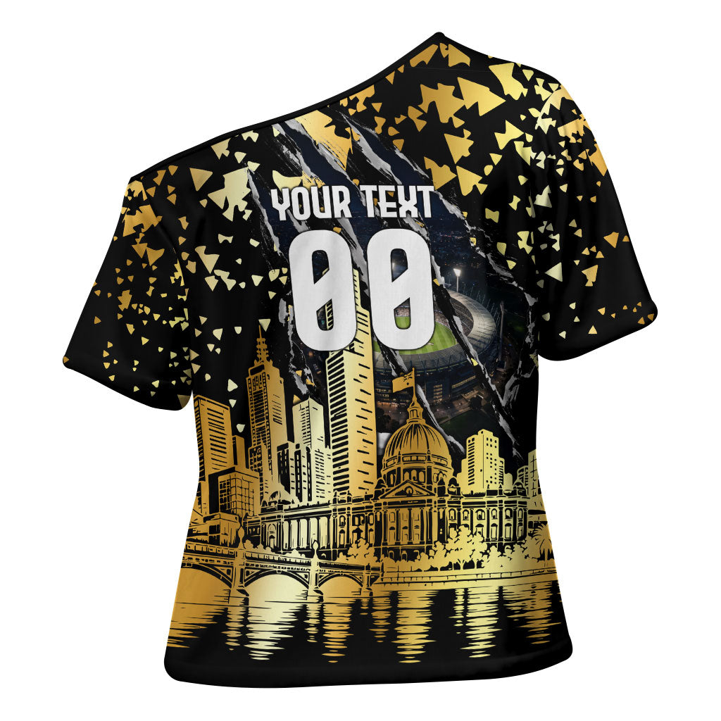 Personalised Collingwood Magpies City Of Football Team Cross Shoulder Shirt Melbourne City Skyline Illustration Sport Fan