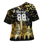 Personalised Collingwood Magpies City Of Football Team Cross Shoulder Shirt Melbourne City Skyline Illustration Sport Fan