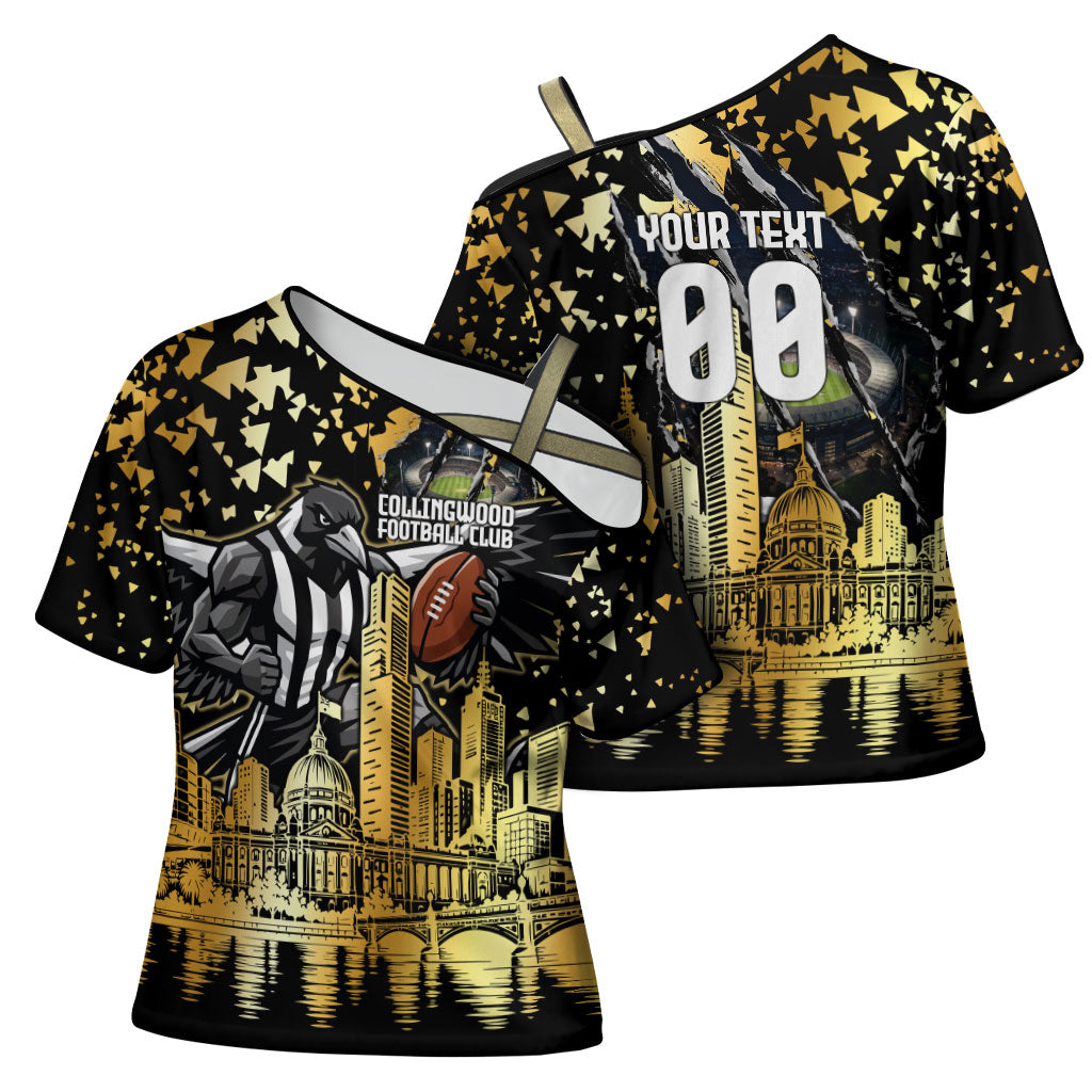 Personalised Collingwood Magpies City Of Football Team Cross Shoulder Shirt Melbourne City Skyline Illustration Sport Fan