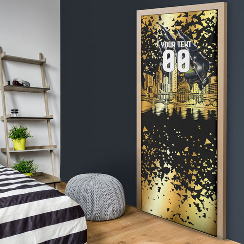 Personalised Collingwood Magpies City Of Football Team Door Cover Melbourne City Skyline Illustration Sport Fan