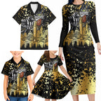 Personalised Collingwood Magpies City Of Football Team Family Matching Long Sleeve Bodycon Dress and Hawaiian Shirt Melbourne City Skyline Illustration Sport Fan