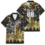 Personalised Collingwood Magpies City Of Football Team Family Matching Off Shoulder Maxi Dress and Hawaiian Shirt Melbourne City Skyline Illustration Sport Fan