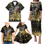 Personalised Collingwood Magpies City Of Football Team Family Matching Puletasi and Hawaiian Shirt Melbourne City Skyline Illustration Sport Fan