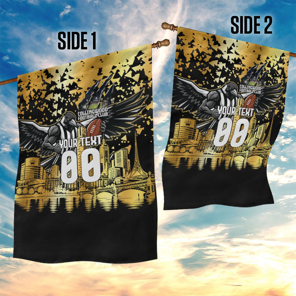 Personalised Collingwood Magpies City Of Football Team Garden Flag Melbourne City Skyline Illustration Sport Fan