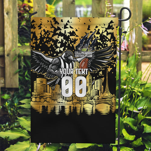 Personalised Collingwood Magpies City Of Football Team Garden Flag Melbourne City Skyline Illustration Sport Fan