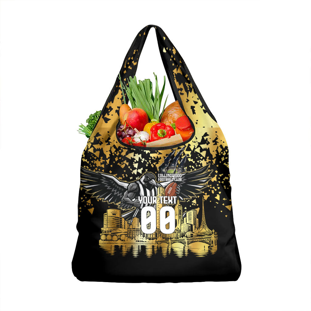 Personalised Collingwood Magpies City Of Football Team Grocery Bag Melbourne City Skyline Illustration Sport Fan