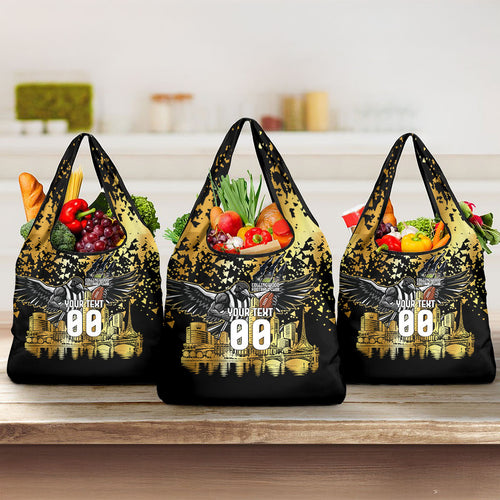 Personalised Collingwood Magpies City Of Football Team Grocery Bag Melbourne City Skyline Illustration Sport Fan