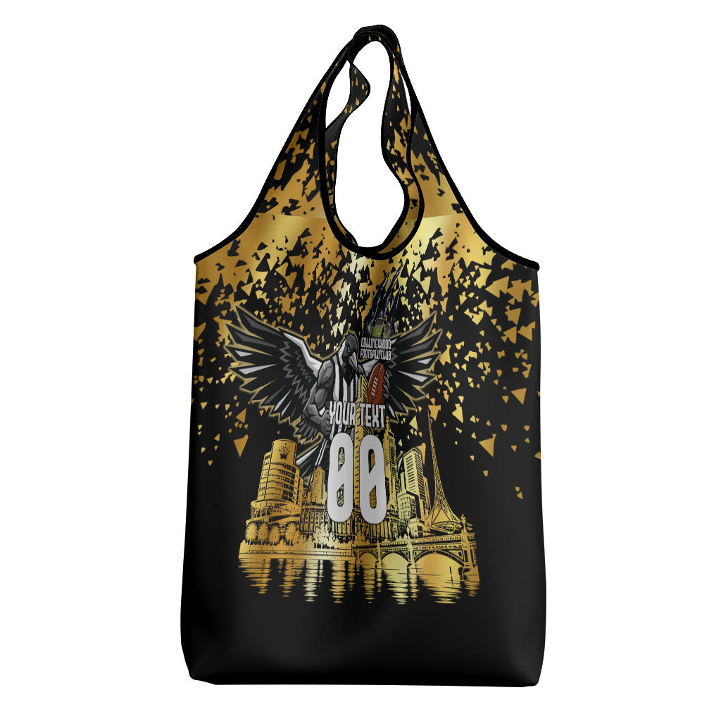 Personalised Collingwood Magpies City Of Football Team Grocery Bag Melbourne City Skyline Illustration Sport Fan
