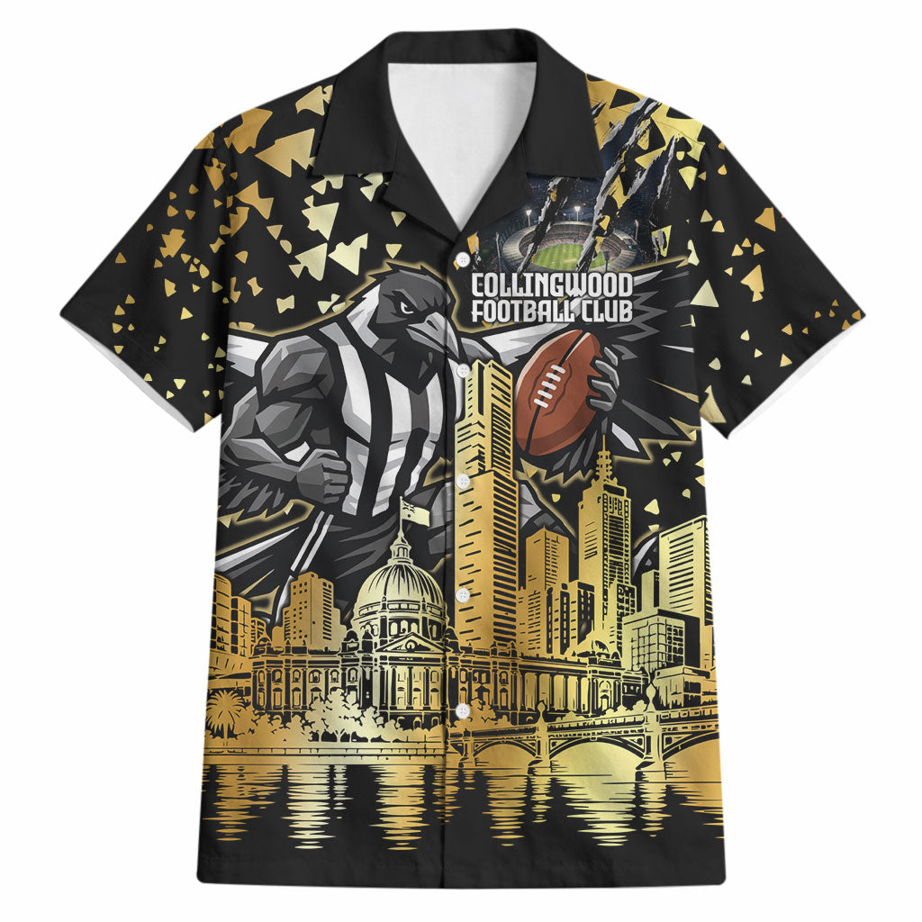 Personalised Collingwood Magpies City Of Football Team Hawaiian Shirt Melbourne City Skyline Illustration Sport Fan