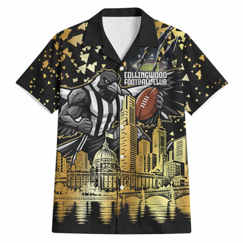 Personalised Collingwood Magpies City Of Football Team Hawaiian Shirt Melbourne City Skyline Illustration Sport Fan
