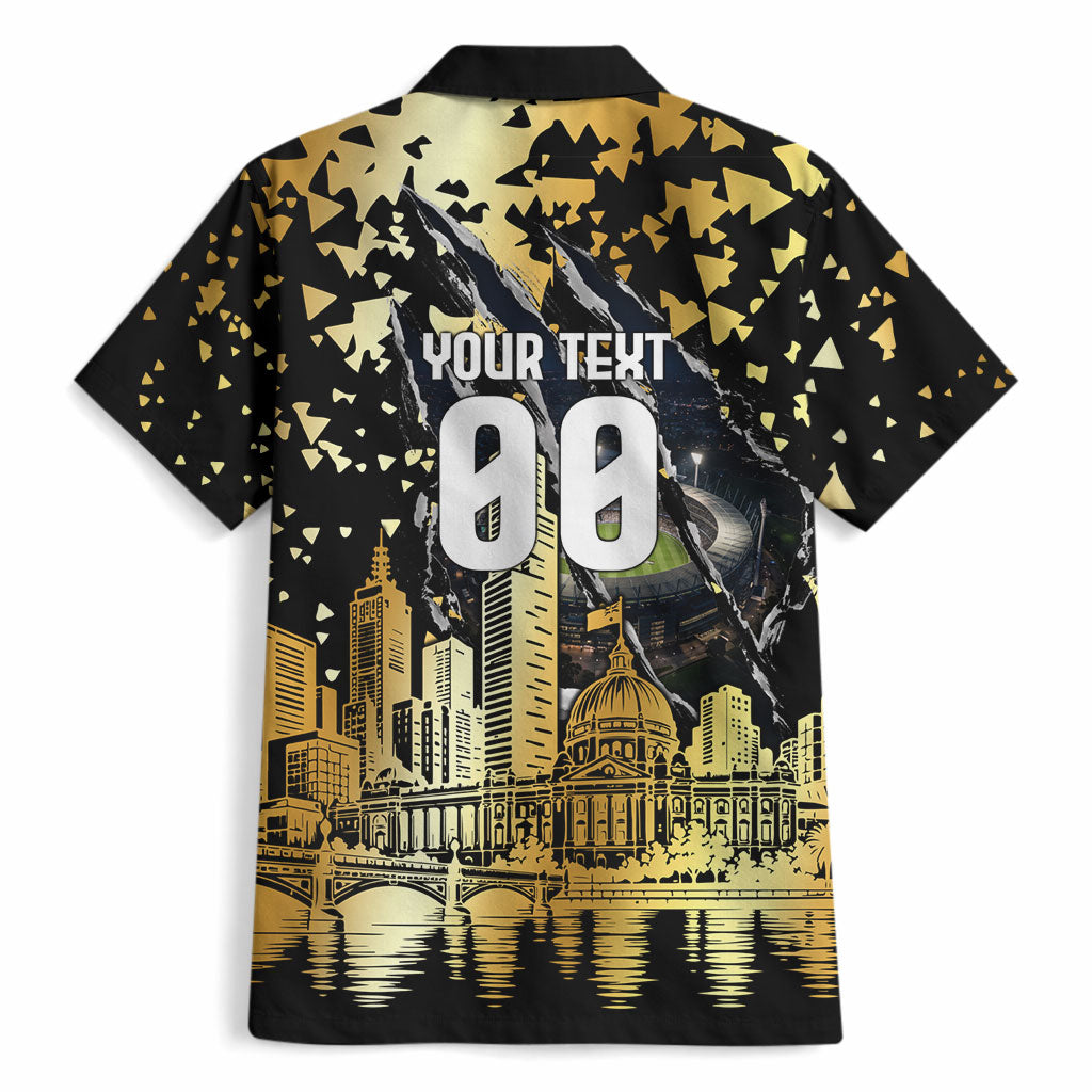 Personalised Collingwood Magpies City Of Football Team Hawaiian Shirt Melbourne City Skyline Illustration Sport Fan