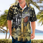 Personalised Collingwood Magpies City Of Football Team Hawaiian Shirt Melbourne City Skyline Illustration Sport Fan