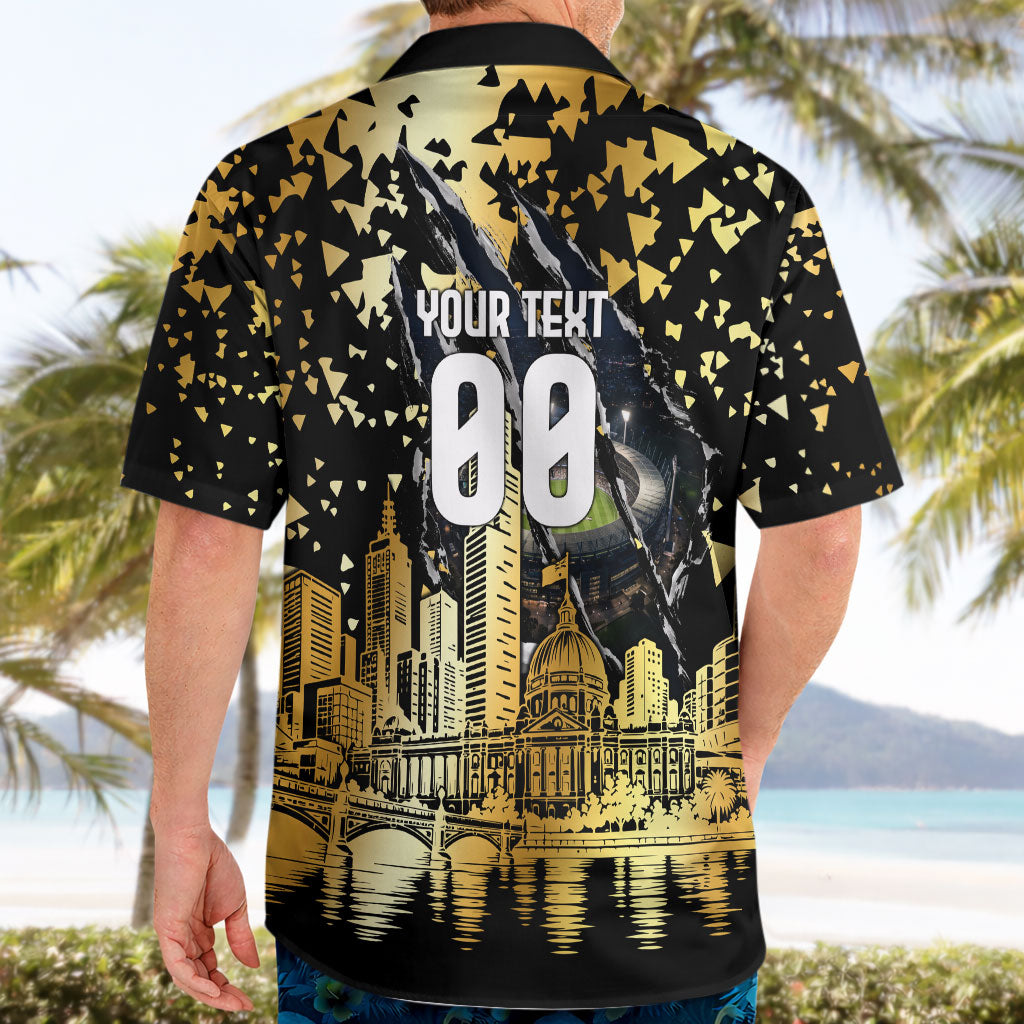 Personalised Collingwood Magpies City Of Football Team Hawaiian Shirt Melbourne City Skyline Illustration Sport Fan