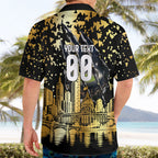 Personalised Collingwood Magpies City Of Football Team Hawaiian Shirt Melbourne City Skyline Illustration Sport Fan