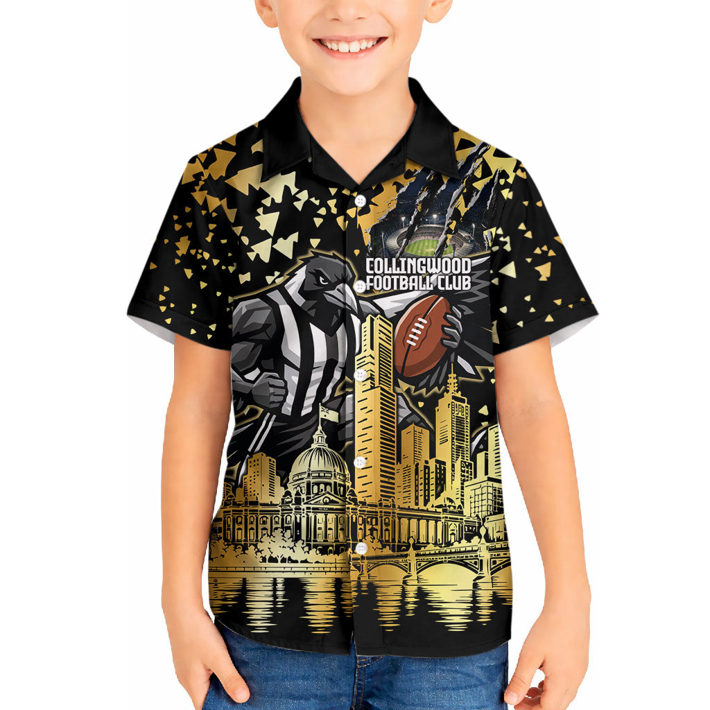 Personalised Collingwood Magpies City Of Football Team Hawaiian Shirt Melbourne City Skyline Illustration Sport Fan