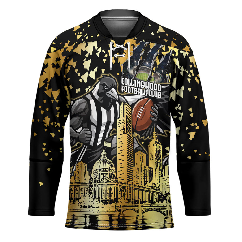 Personalised Collingwood Magpies City Of Football Team Hockey Jersey Melbourne City Skyline Illustration Sport Fan