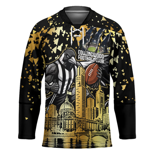 Personalised Collingwood Magpies City Of Football Team Hockey Jersey Melbourne City Skyline Illustration Sport Fan