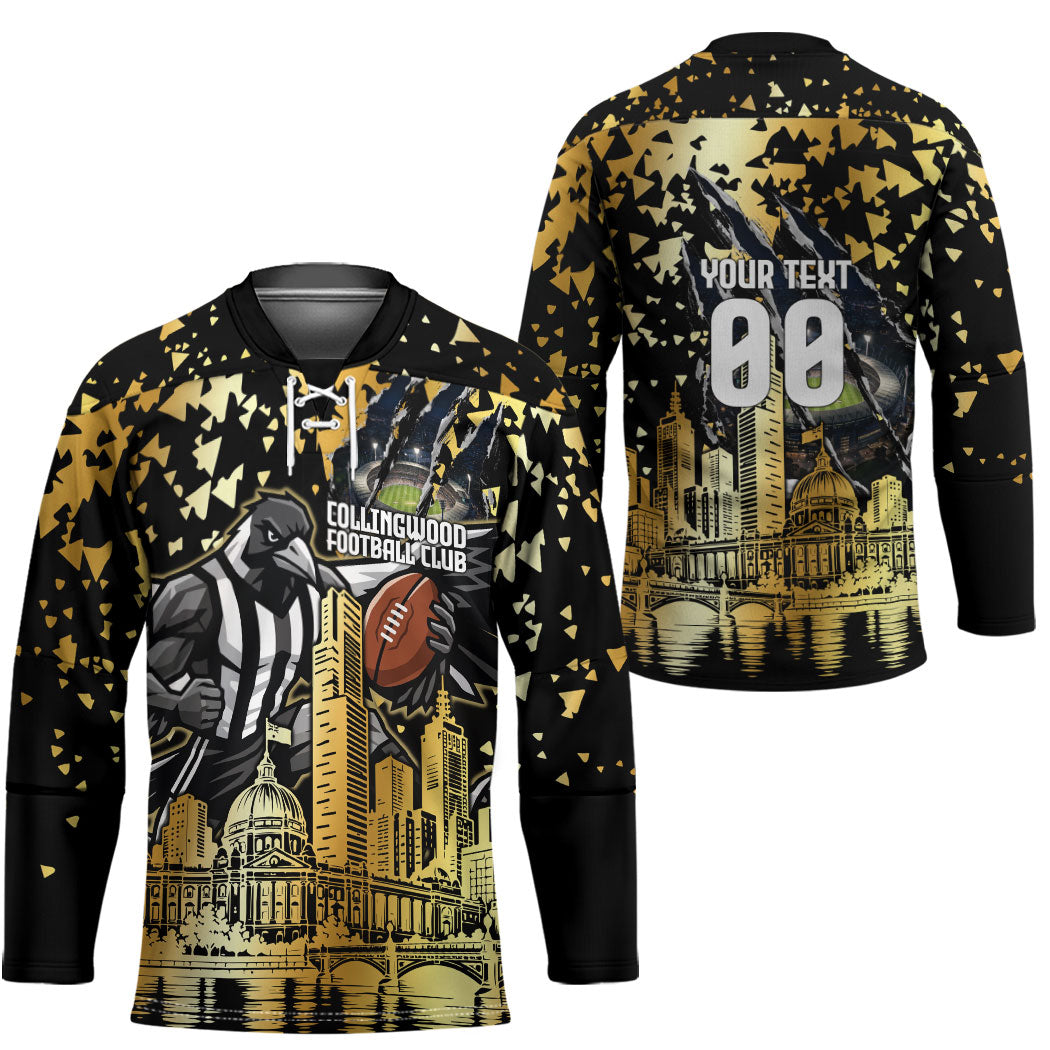 Personalised Collingwood Magpies City Of Football Team Hockey Jersey Melbourne City Skyline Illustration Sport Fan