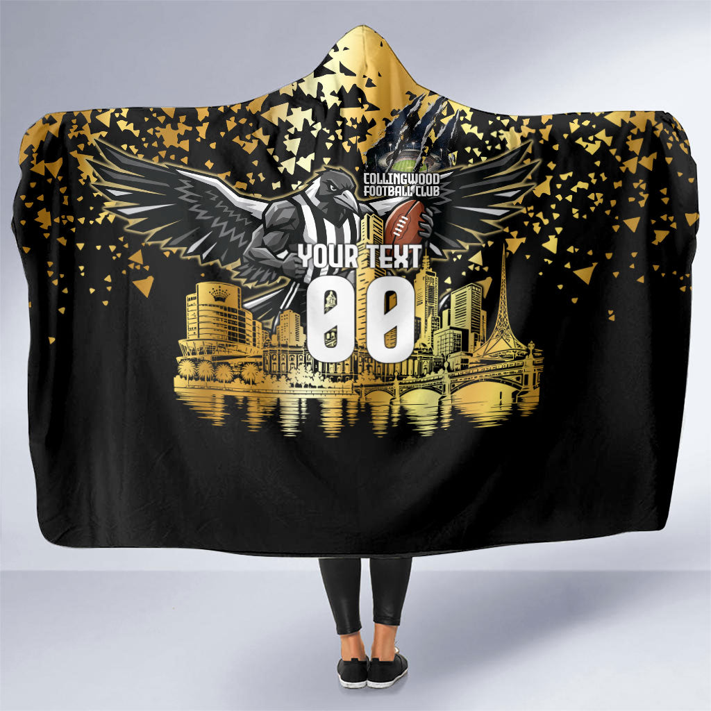 Personalised Collingwood Magpies City Of Football Team Hooded Blanket Melbourne City Skyline Illustration Sport Fan