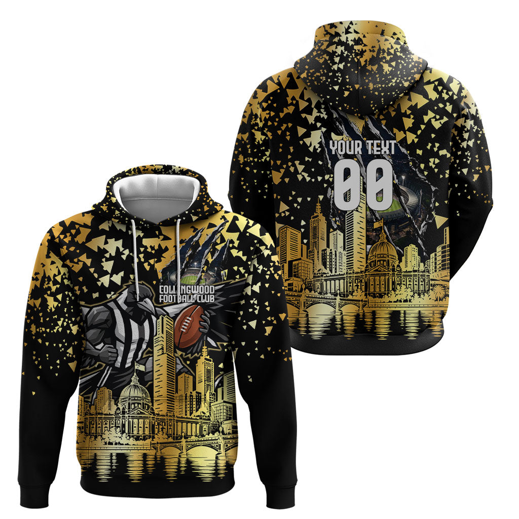 Personalised Collingwood Magpies City Of Football Team Hoodie Melbourne City Skyline Illustration Sport Fan