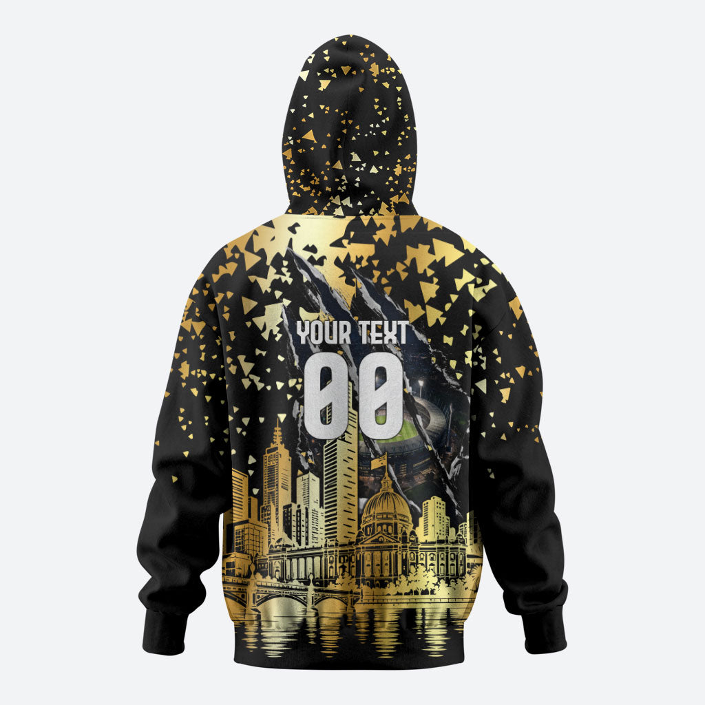 Personalised Collingwood Magpies City Of Football Team Hoodie Melbourne City Skyline Illustration Sport Fan