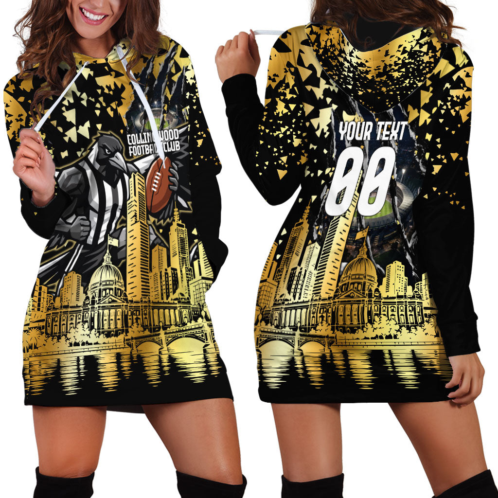 Personalised Collingwood Magpies City Of Football Team Hoodie Dress Melbourne City Skyline Illustration Sport Fan