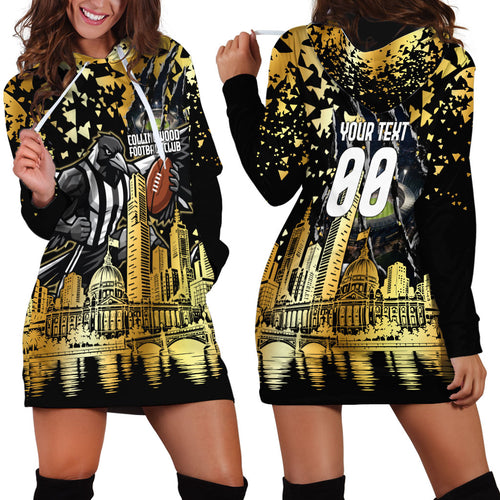 Personalised Collingwood Magpies City Of Football Team Hoodie Dress Melbourne City Skyline Illustration Sport Fan