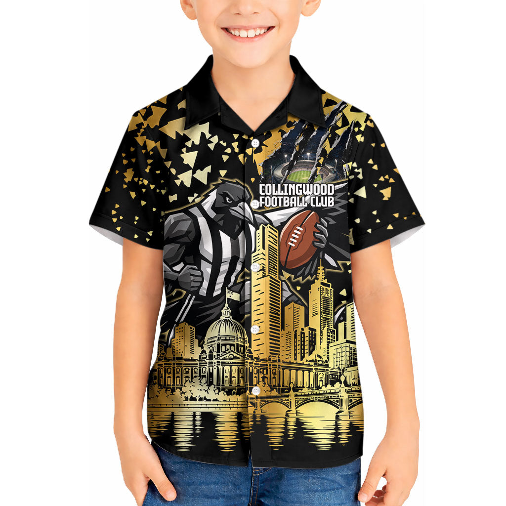 Personalised Collingwood Magpies City Of Football Team Kid Hawaiian Shirt Melbourne City Skyline Illustration Sport Fan