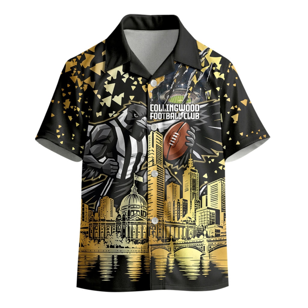 Personalised Collingwood Magpies City Of Football Team Kid Hawaiian Shirt Melbourne City Skyline Illustration Sport Fan