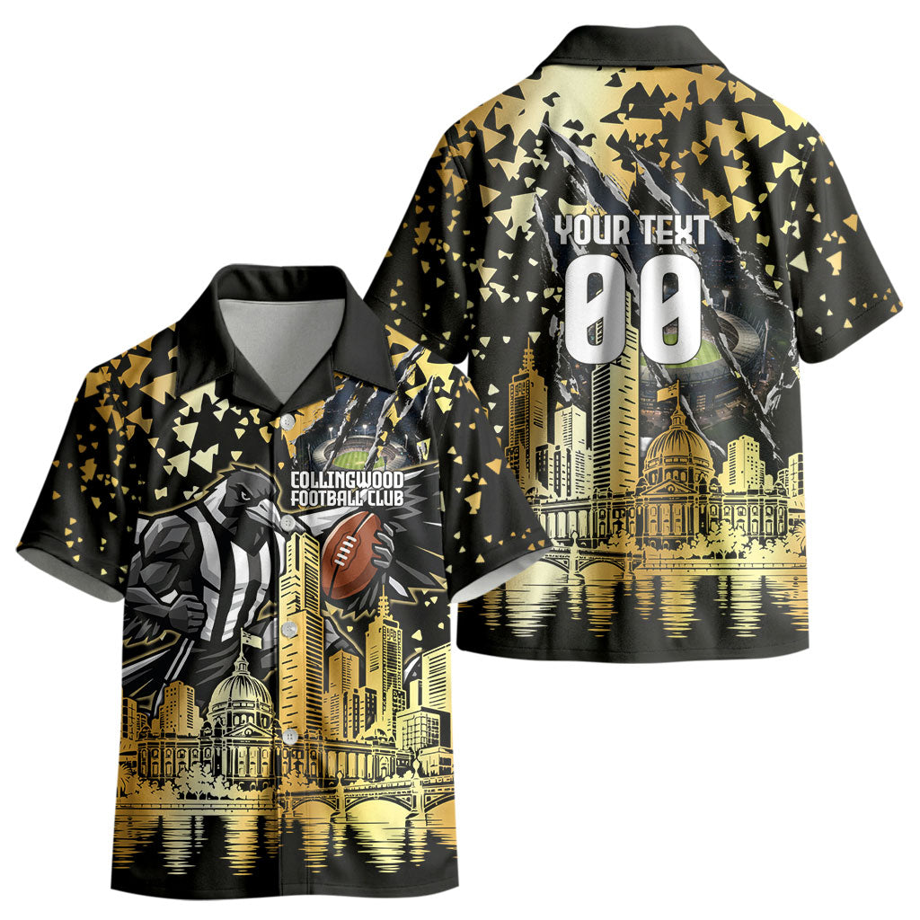 Personalised Collingwood Magpies City Of Football Team Kid Hawaiian Shirt Melbourne City Skyline Illustration Sport Fan