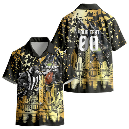 Personalised Collingwood Magpies City Of Football Team Kid Hawaiian Shirt Melbourne City Skyline Illustration Sport Fan