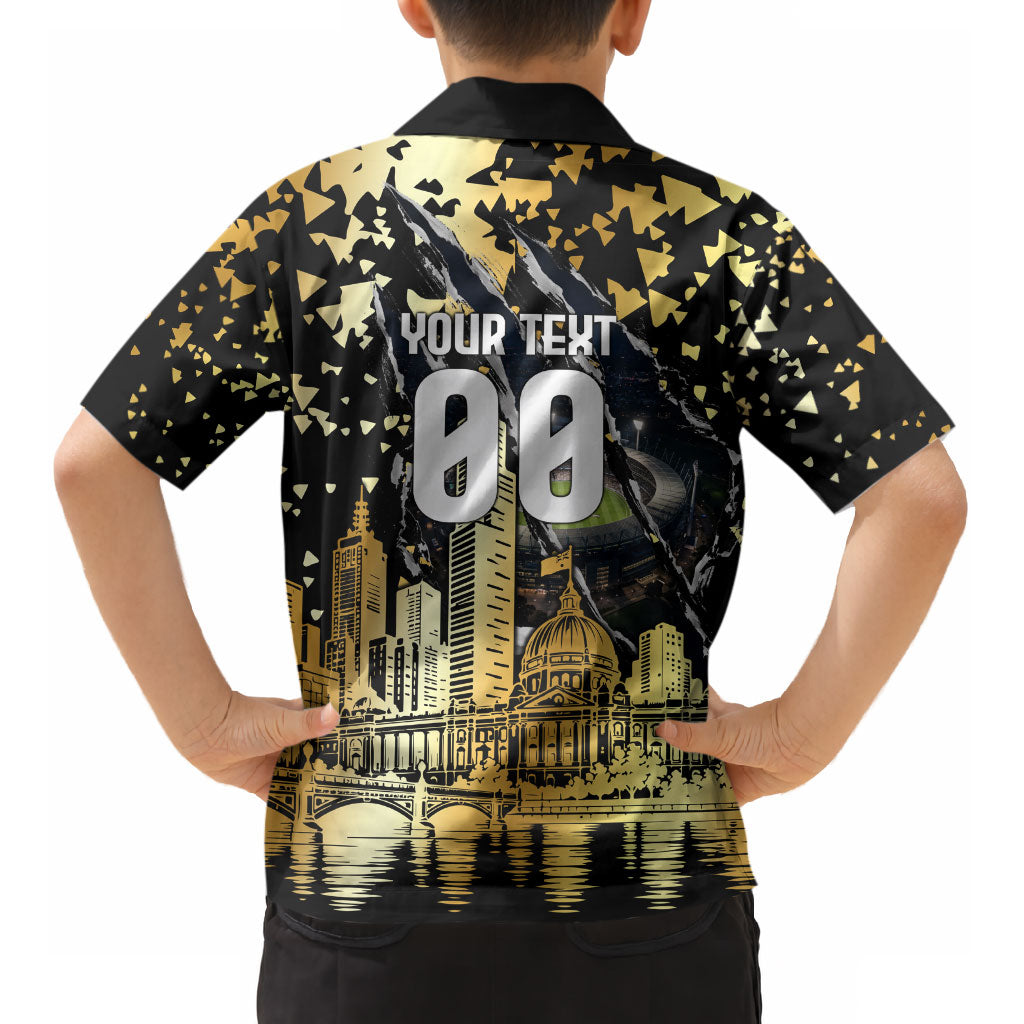 Personalised Collingwood Magpies City Of Football Team Kid Hawaiian Shirt Melbourne City Skyline Illustration Sport Fan