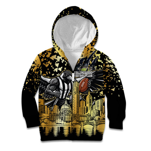 Personalised Collingwood Magpies City Of Football Team Kid Hoodie Melbourne City Skyline Illustration Sport Fan
