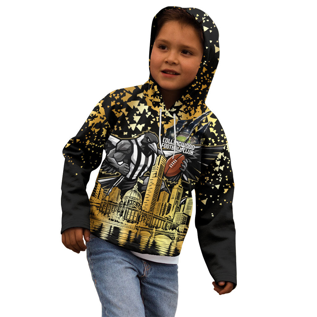 Personalised Collingwood Magpies City Of Football Team Kid Hoodie Melbourne City Skyline Illustration Sport Fan