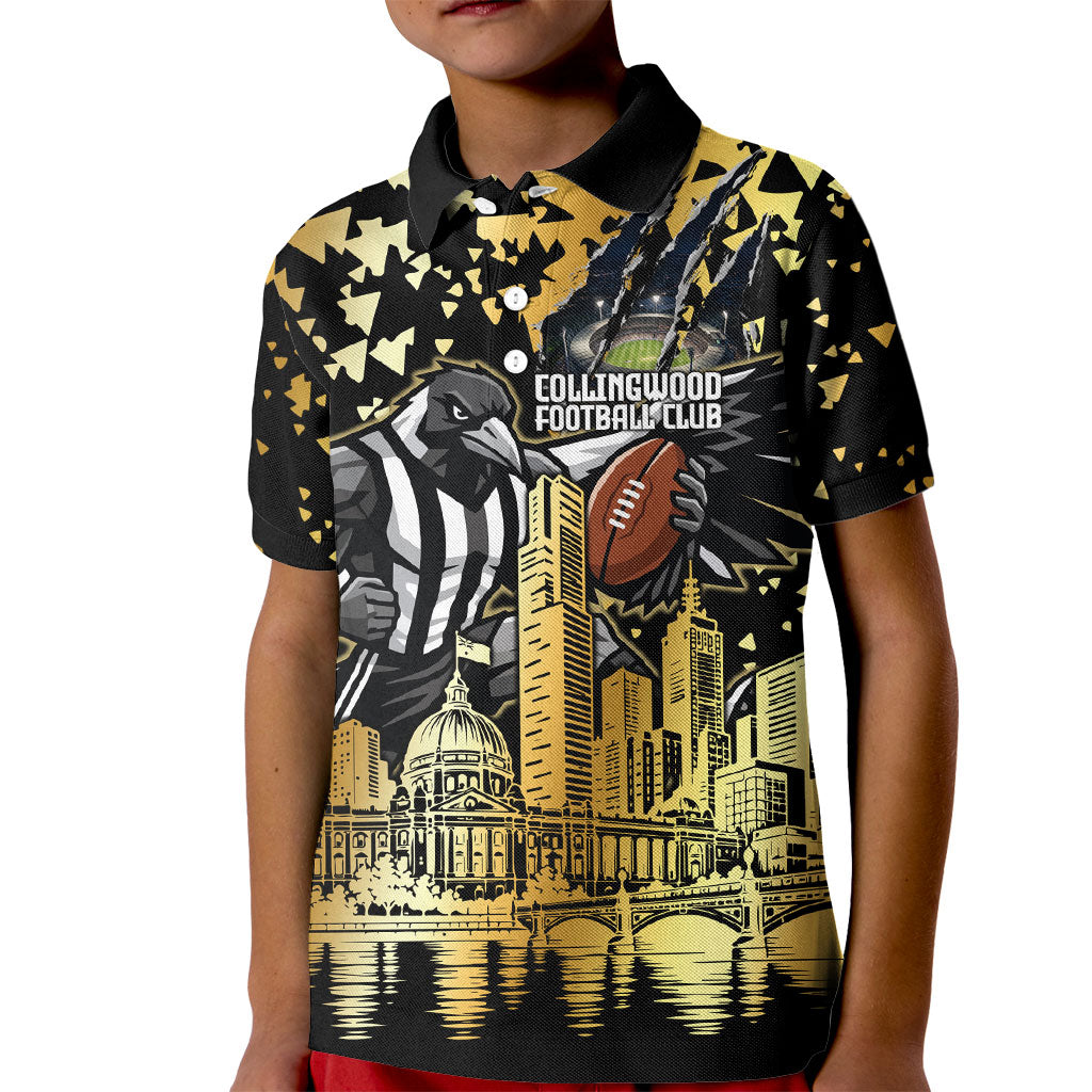 Personalised Collingwood Magpies City Of Football Team Kid Polo Shirt Melbourne City Skyline Illustration Sport Fan