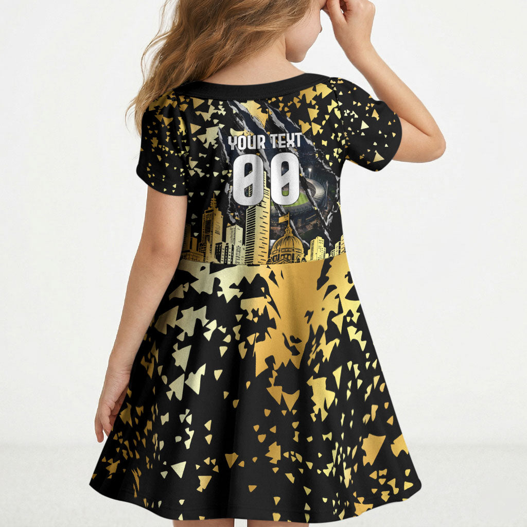 Personalised Collingwood Magpies City Of Football Team Kid Short Sleeve Dress Melbourne City Skyline Illustration Sport Fan