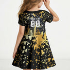 Personalised Collingwood Magpies City Of Football Team Kid Short Sleeve Dress Melbourne City Skyline Illustration Sport Fan