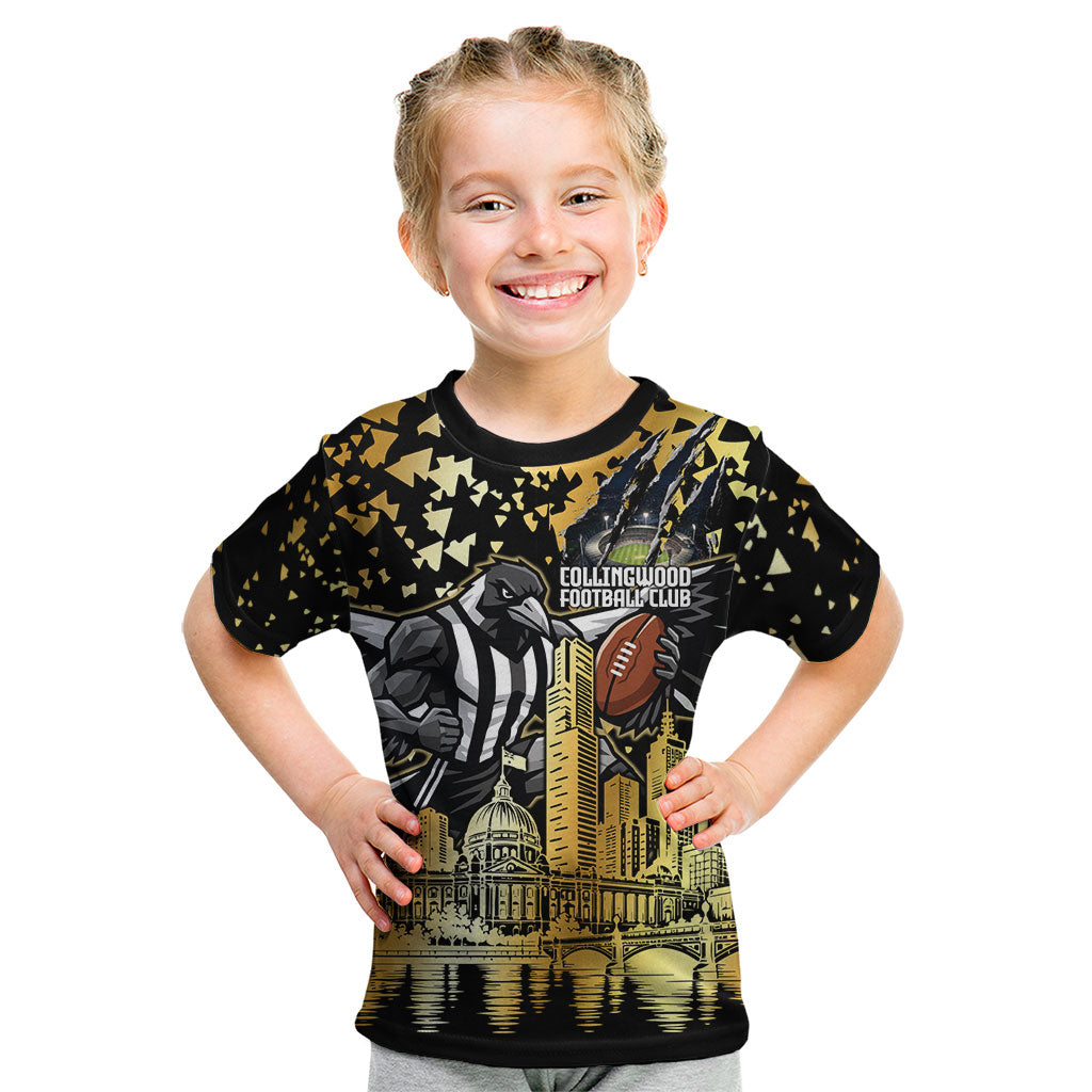 Personalised Collingwood Magpies City Of Football Team Kid T Shirt Melbourne City Skyline Illustration Sport Fan