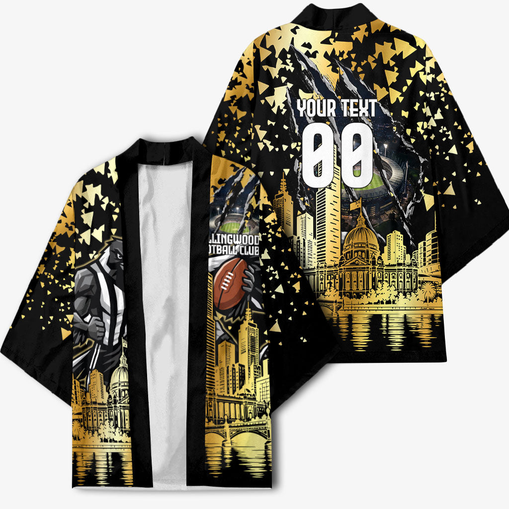 Personalised Collingwood Magpies City Of Football Team Kimono Melbourne City Skyline Illustration Sport Fan