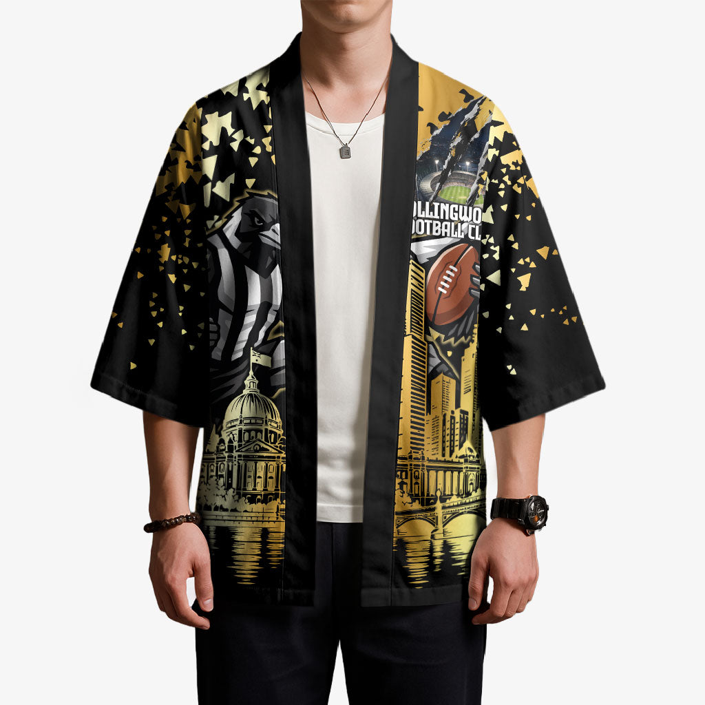Personalised Collingwood Magpies City Of Football Team Kimono Melbourne City Skyline Illustration Sport Fan