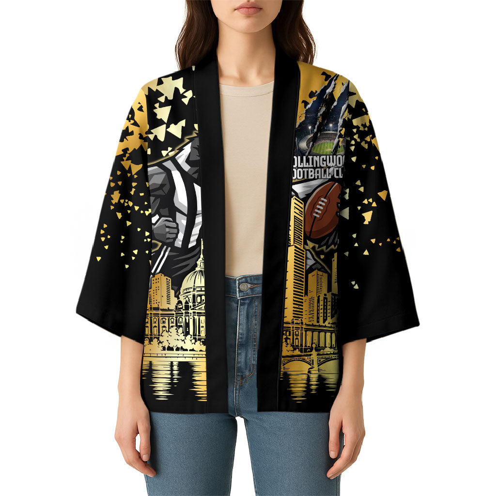 Personalised Collingwood Magpies City Of Football Team Kimono Melbourne City Skyline Illustration Sport Fan