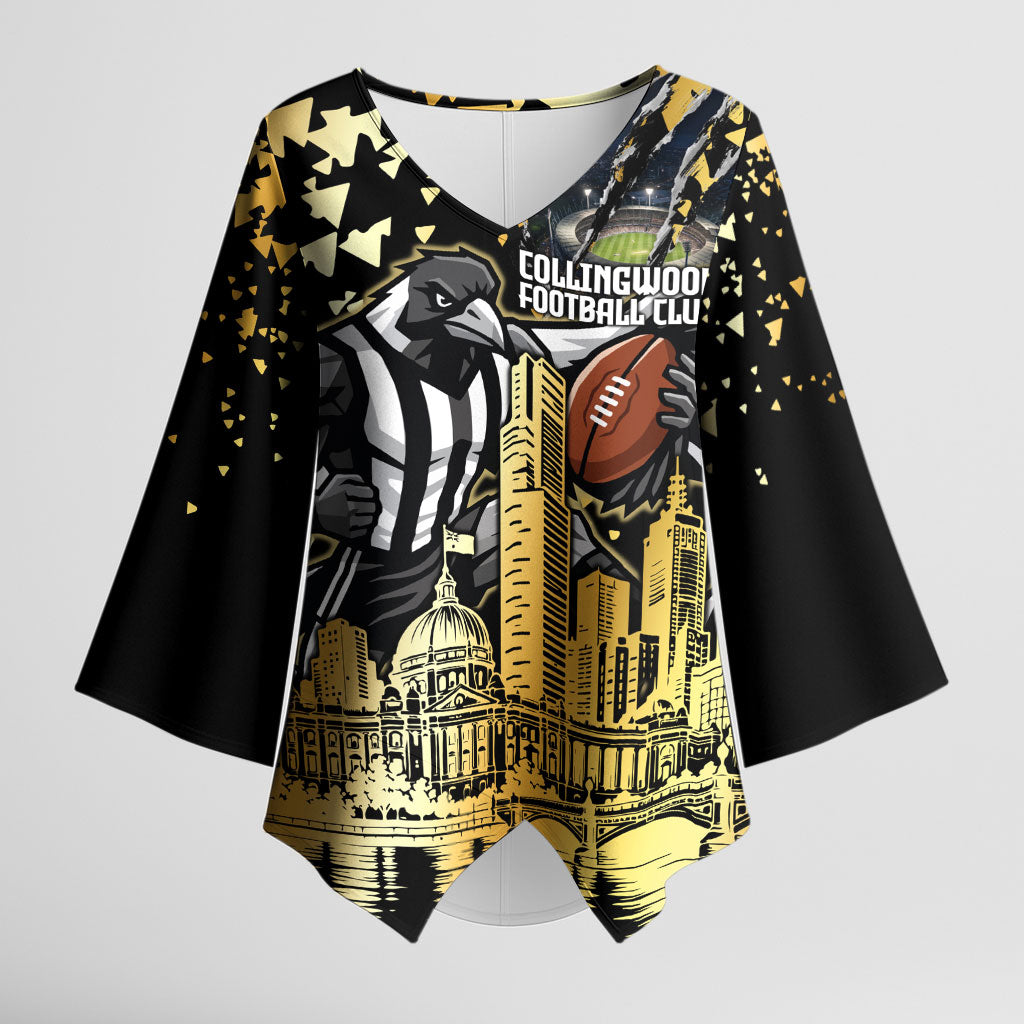 Personalised Collingwood Magpies City Of Football Team Kimono Sleeve Blouse Melbourne City Skyline Illustration Sport Fan