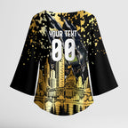 Personalised Collingwood Magpies City Of Football Team Kimono Sleeve Blouse Melbourne City Skyline Illustration Sport Fan