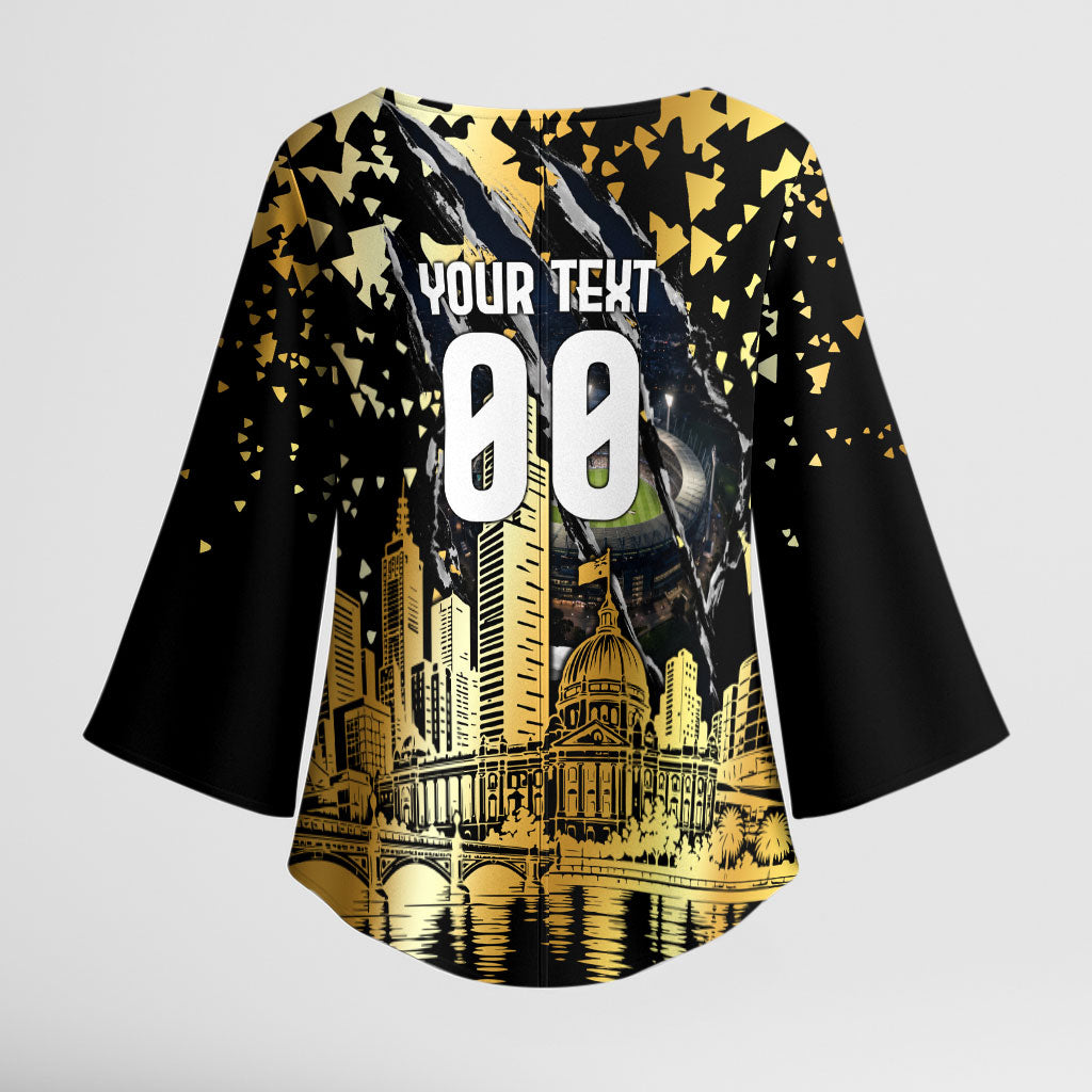 Personalised Collingwood Magpies City Of Football Team Kimono Sleeve Blouse Melbourne City Skyline Illustration Sport Fan