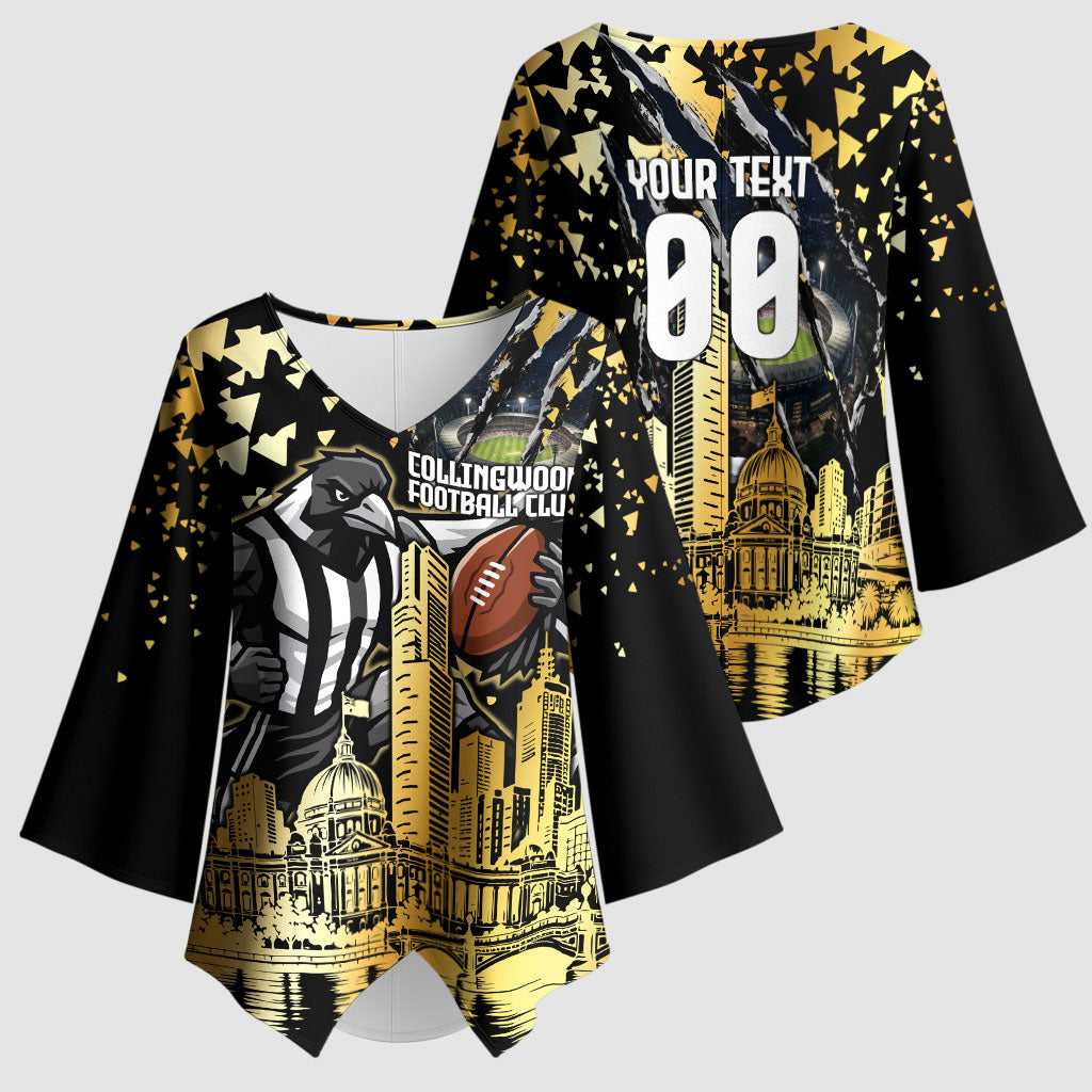 Personalised Collingwood Magpies City Of Football Team Kimono Sleeve Blouse Melbourne City Skyline Illustration Sport Fan
