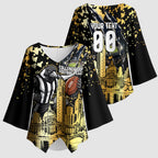 Personalised Collingwood Magpies City Of Football Team Kimono Sleeve Blouse Melbourne City Skyline Illustration Sport Fan